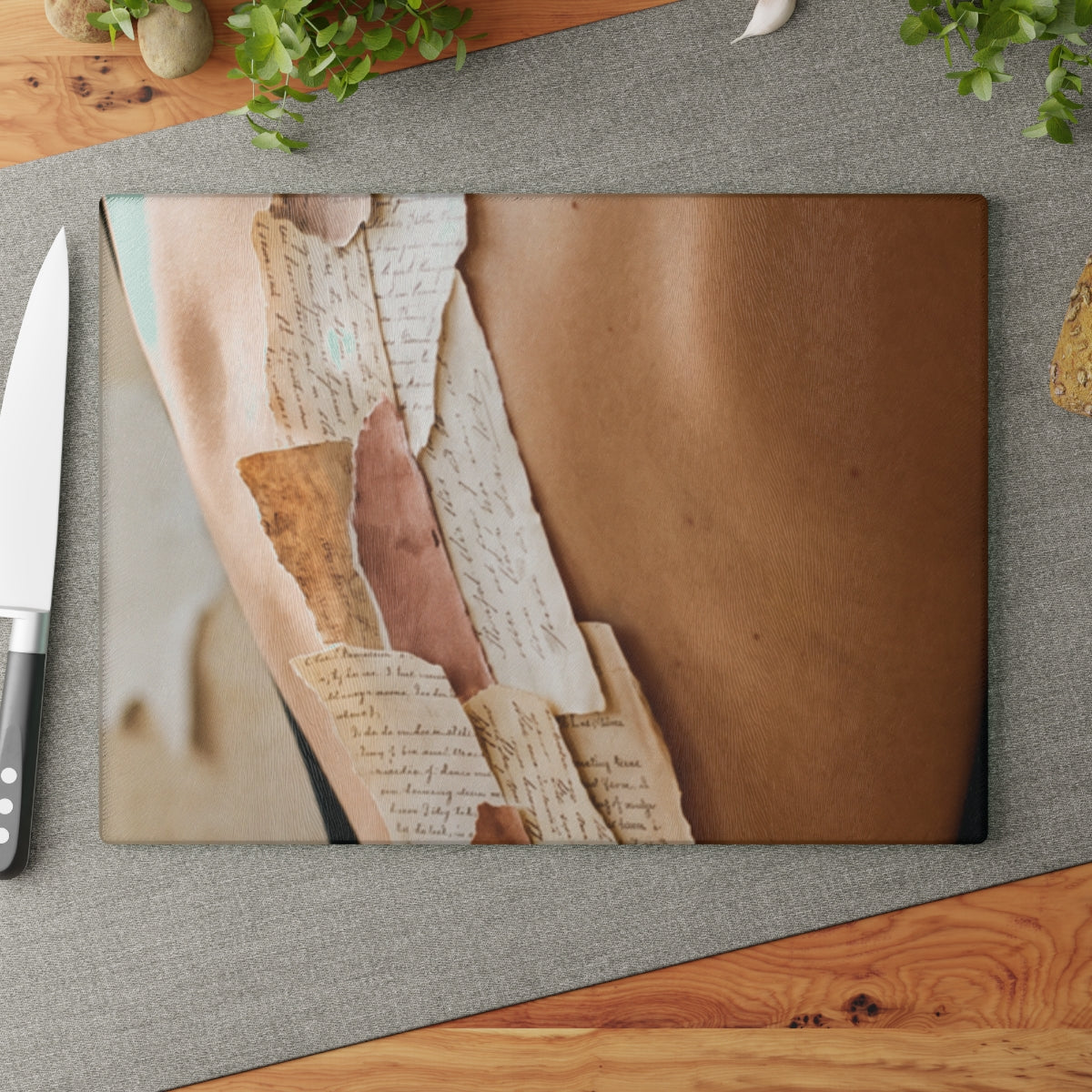 Glass Cutting Board - Dark Academia Letter Collage |...
