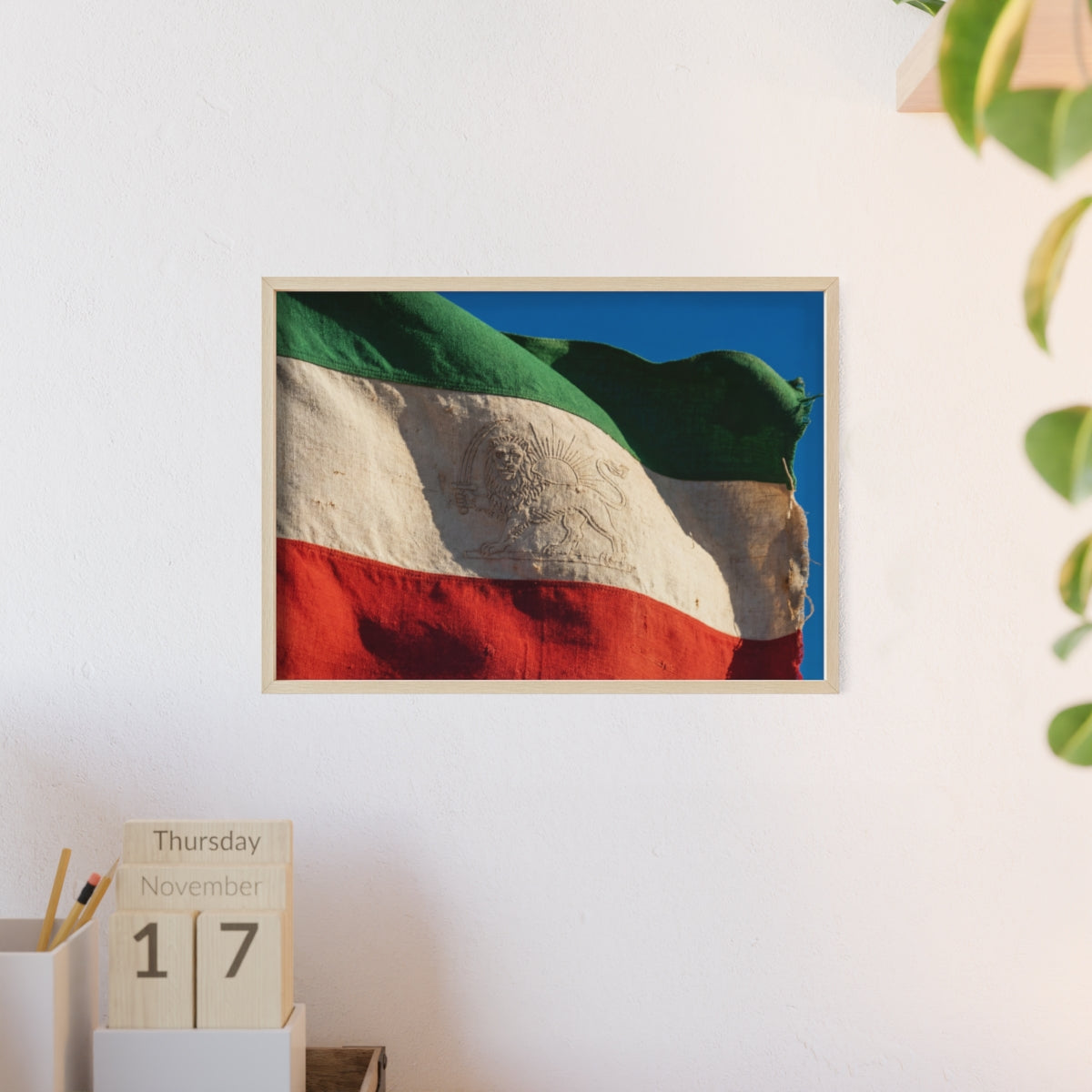 Wood Framed Poster - Vintage Flag — Landscape