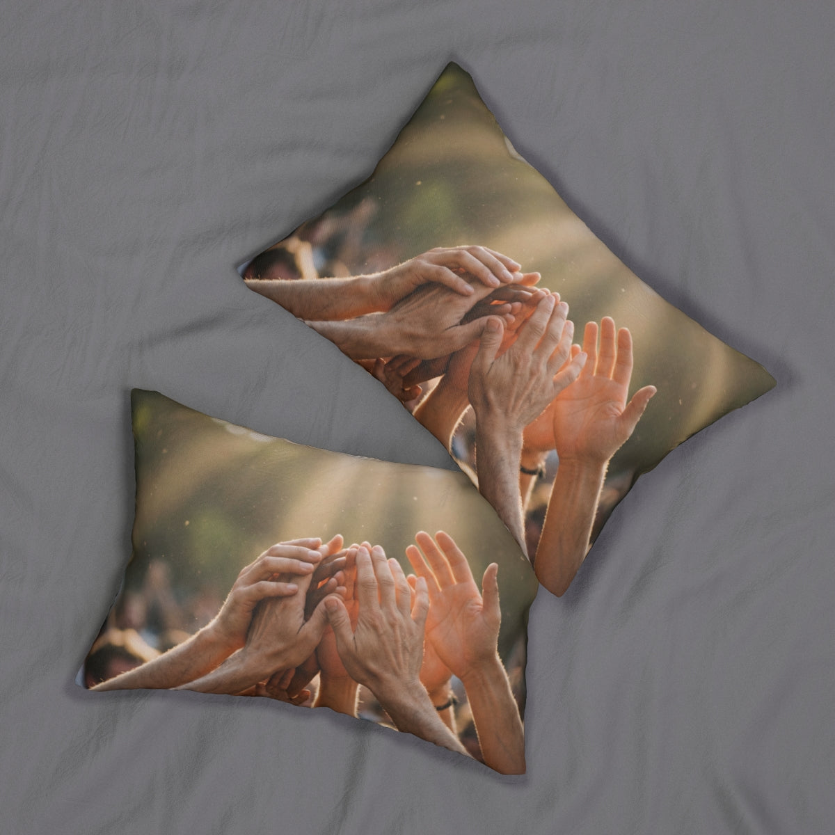 Spun Polyester Lumbar Pillow - Golden Rays of Unity Wall Art...