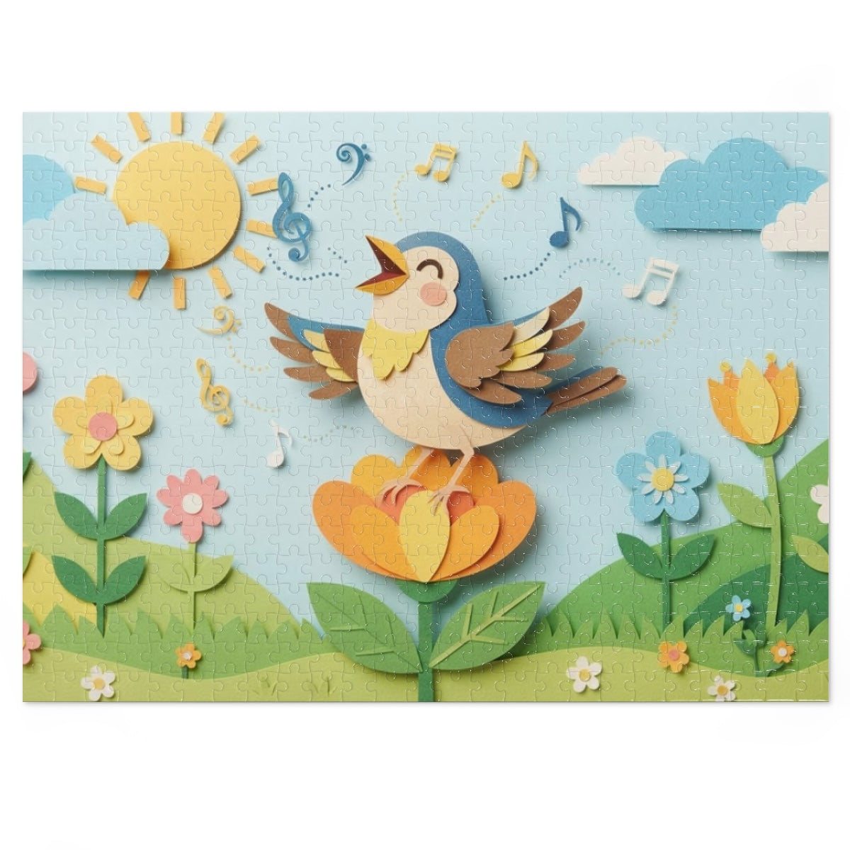 Jigsaw Puzzle with Tin - Papercut Songbird Meadow Canvas Art...