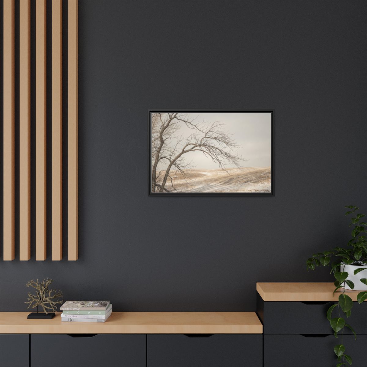 Framed Canvas Art - Minimalist Winter — Black / 1.25"