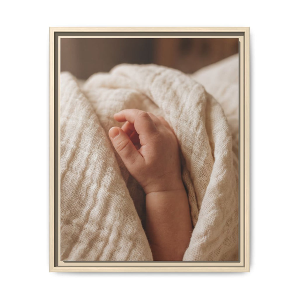 Framed Matte Canvas - Tender Newborn Hand (8×10, 9×12, 11×14, 12×16, 10×20, 12×18, 16×20, 16×24, 12×36, 18×24, 20×24, 16×32, 20×30, 24×30, 16×48, 24×32, 24×36, 24×48, 20×60, 30×40, 32×48, 30×60 & 40×60)