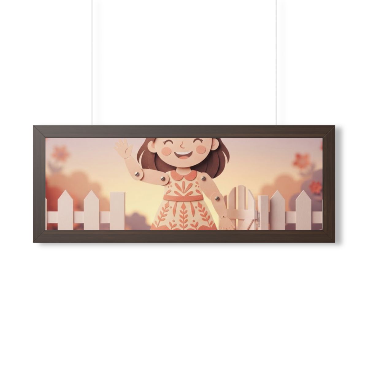 Framed Horizontal Poster - Garden Girl Gate — Walnut (14×11...