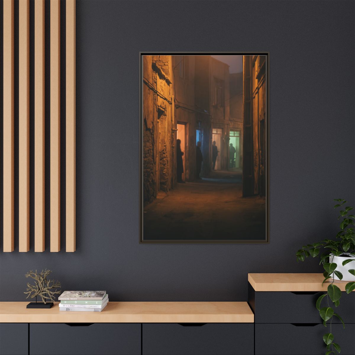 Matte Canvas, Framed - Shadowed Alleyway Mystery Art Print...