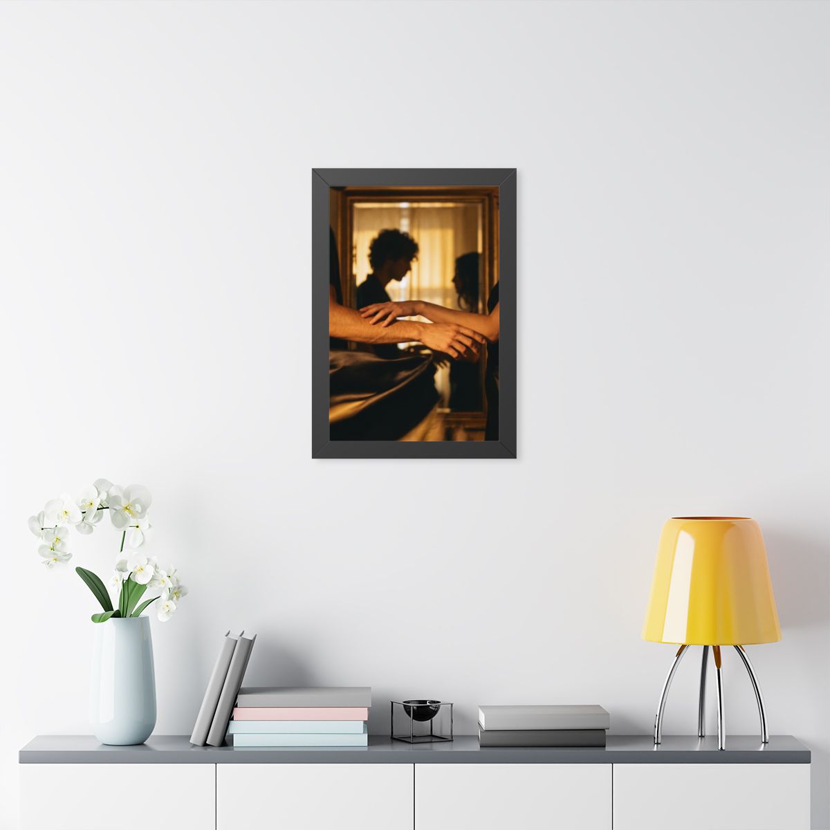 Framed Vertical Poster - Shadowed Silhouettes Romantic Art...