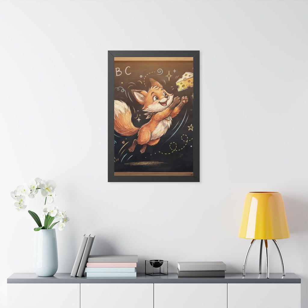 Framed Vertical Poster - Playful Fox Wall Decor — Black... |...
