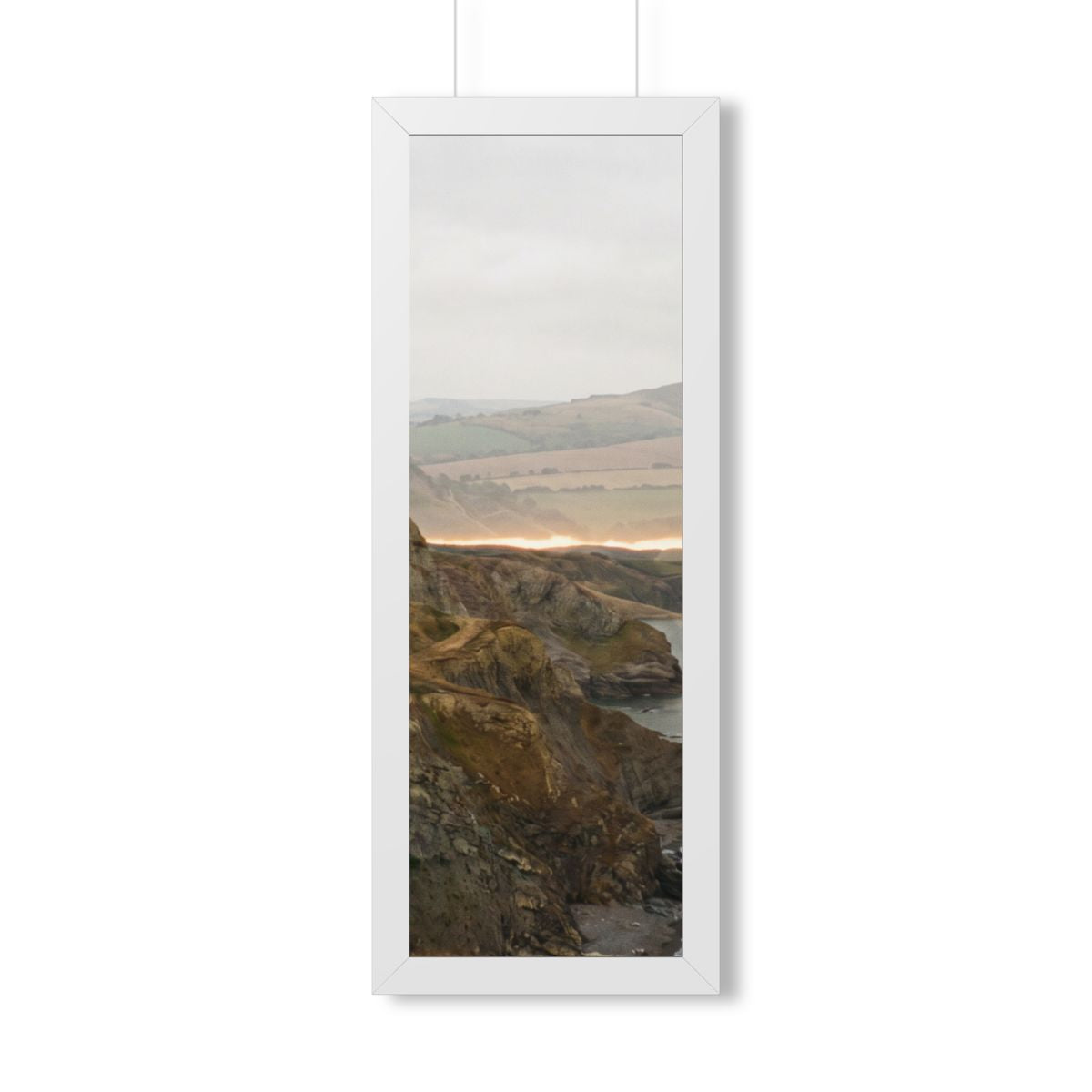 Framed Vertical Poster - Moody Coastal Cliffs Horizon Art —...