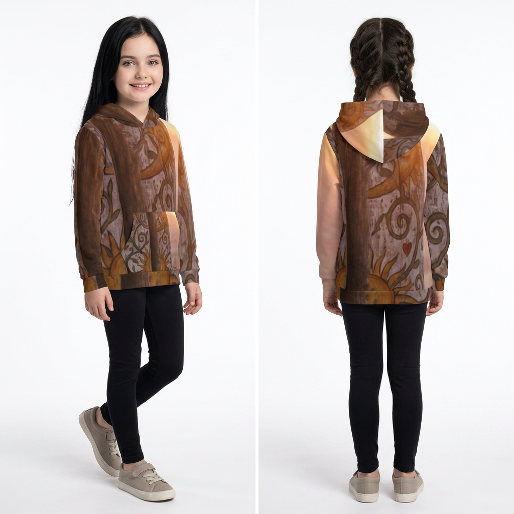 Children's Hoodie with Wooden Sun Totems Art