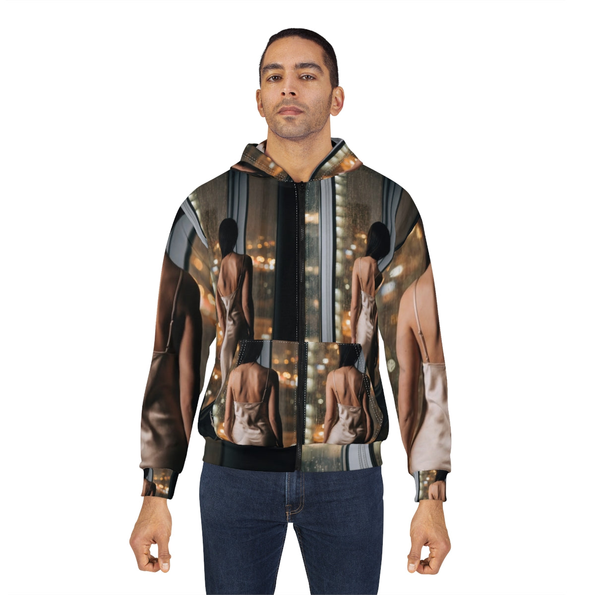 Men's Zip Hoodie - Rainscape Nightscape | Echovira Gallery