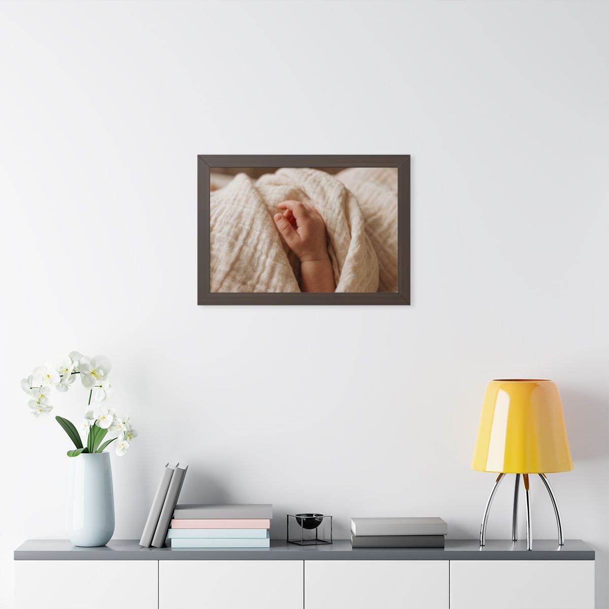 Framed Horizontal Poster - Tender Newborn Hand in Soft... |...