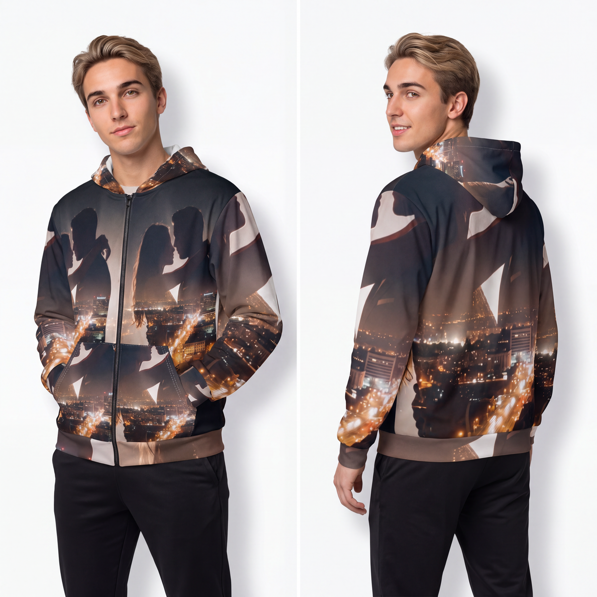 Men's Zip Hoodie - Midnight City Silhouette | Echovira...