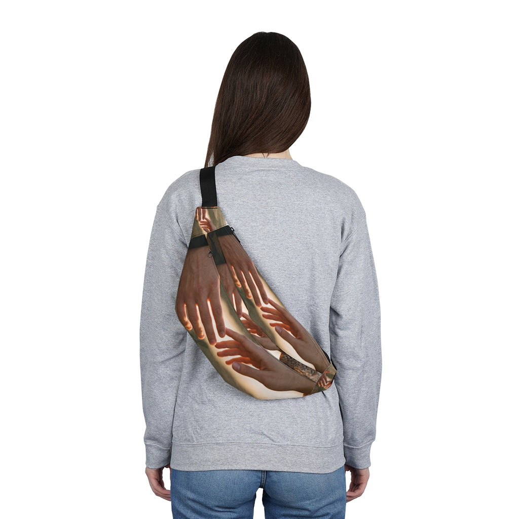Large Fanny Pack - The Infinite Touch | Ethereal Coastal Art...