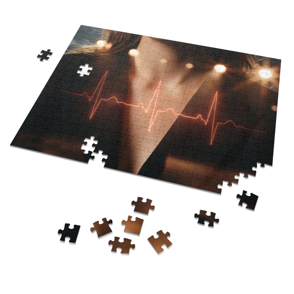 Jigsaw Puzzle with Tin - Digital Pulse - Neon EKG Heartbeat...