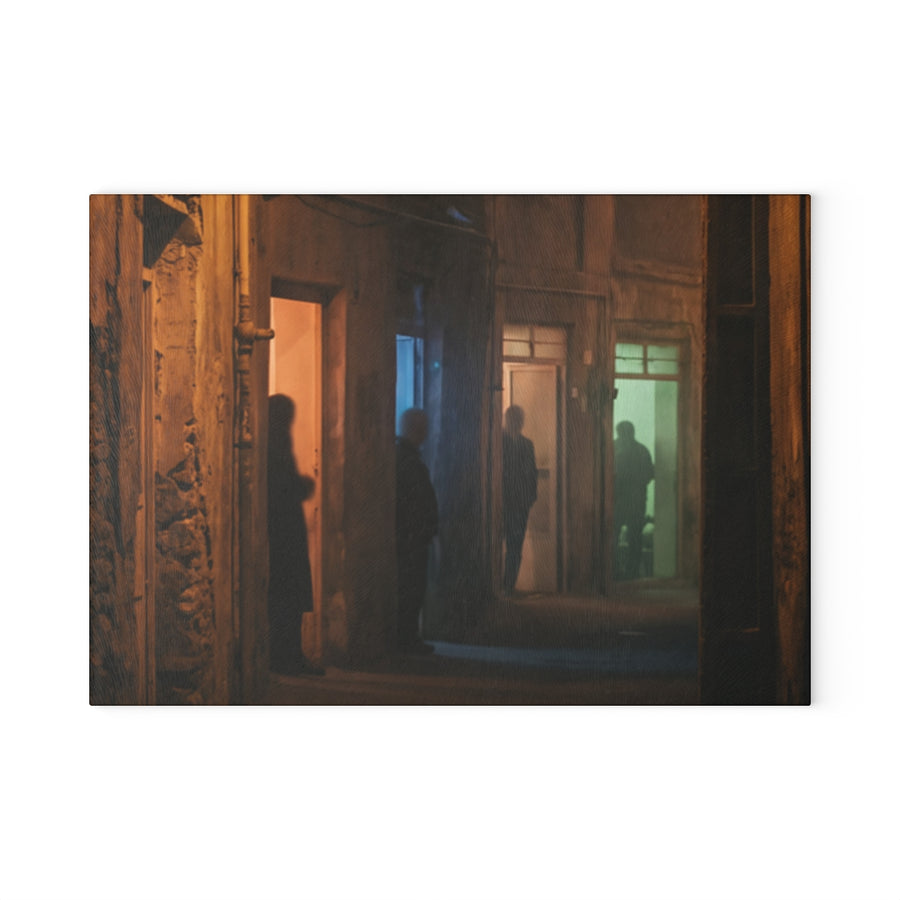Glass Cutting Board - Shadowed Alleyway Mystery Art Print
