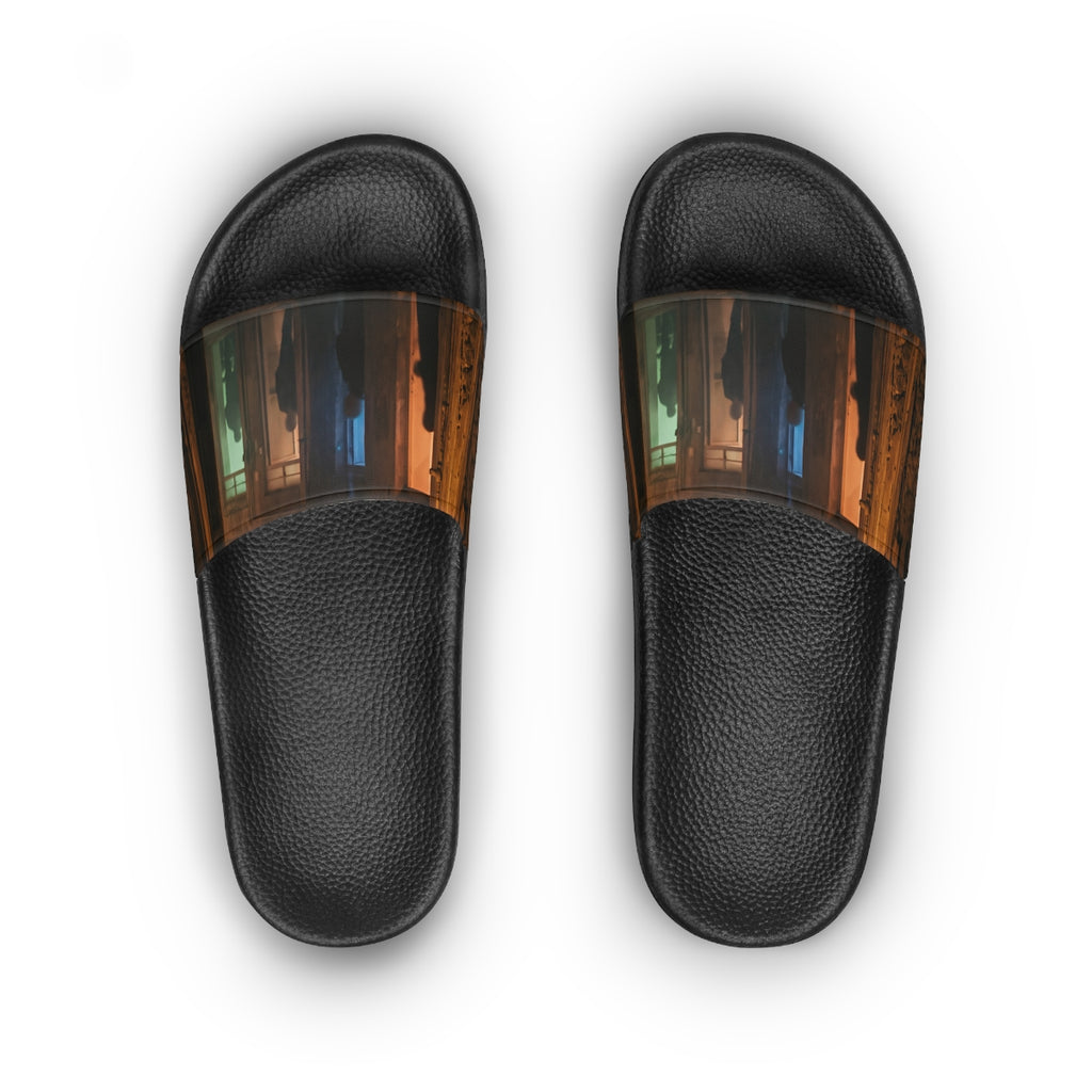 Women's Slide Sandals - Shadowed Alleyway Mystery Art Print...