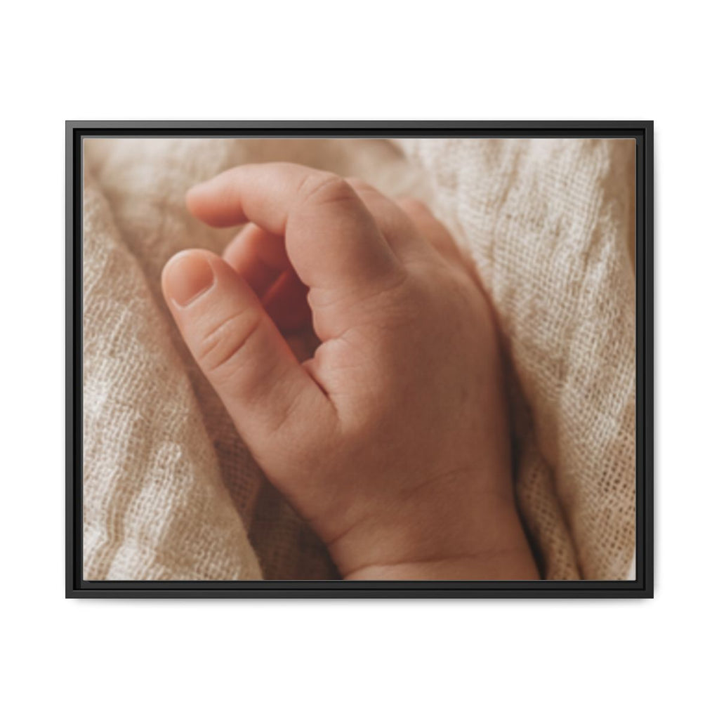 Framed Matte Canvas - Tender Newborn Hand (10×8, 12×9, 14×11, 16×12, 20×10, 18×12, 20×16, 24×16, 24×18, 36×12, 24×20, 32×16, 30×20, 30×24, 32×24, 48×16, 36×24, 48×24, 40×30, 60×20, 48×32, 60×30 & 60×40)