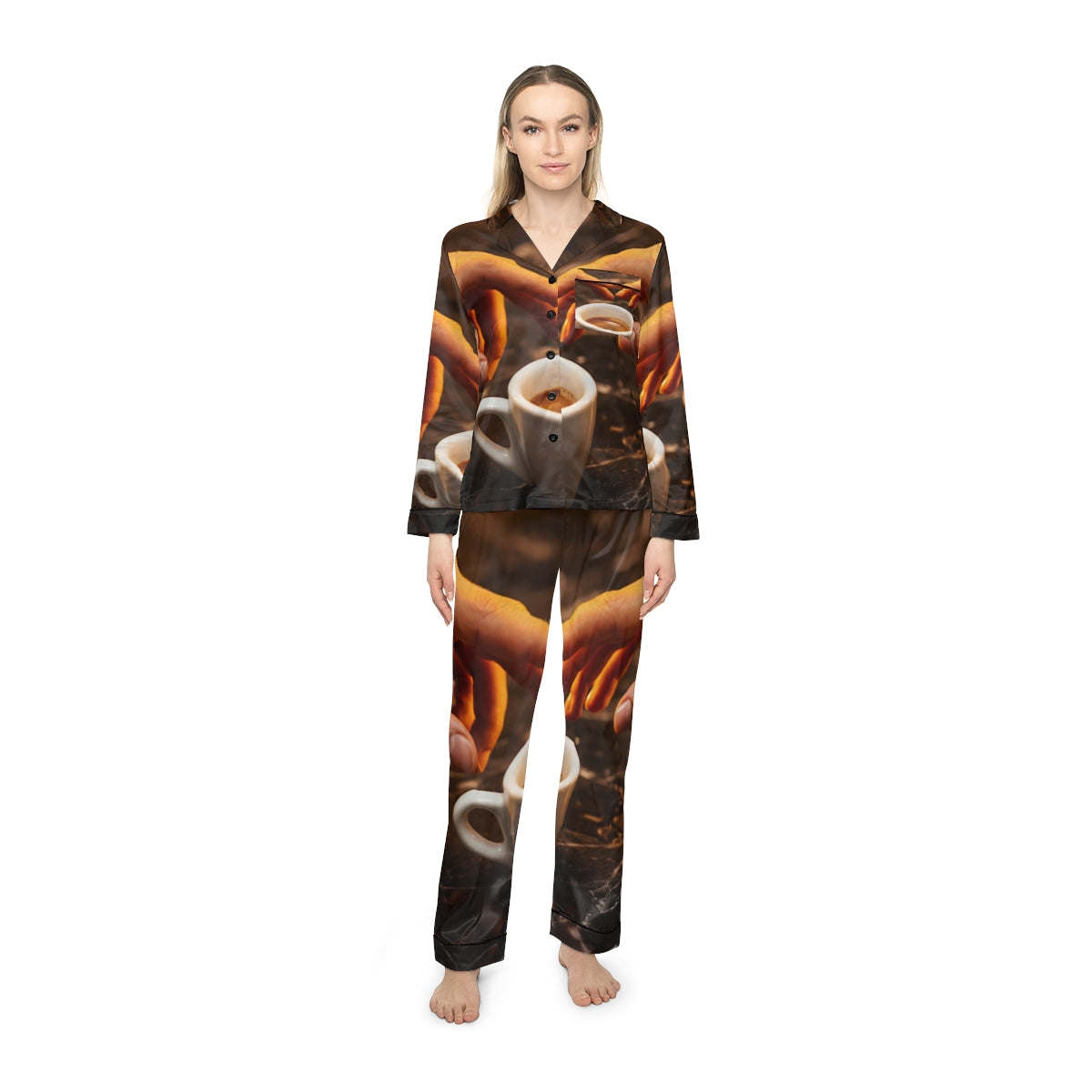 Women's Satin Pajamas with Espresso Café Art