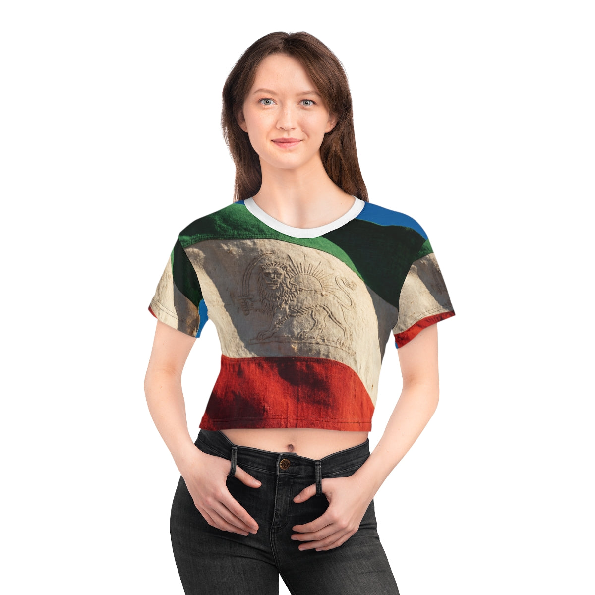 Crop Tee - Vintage Lion Flag design | Echovira Gallery