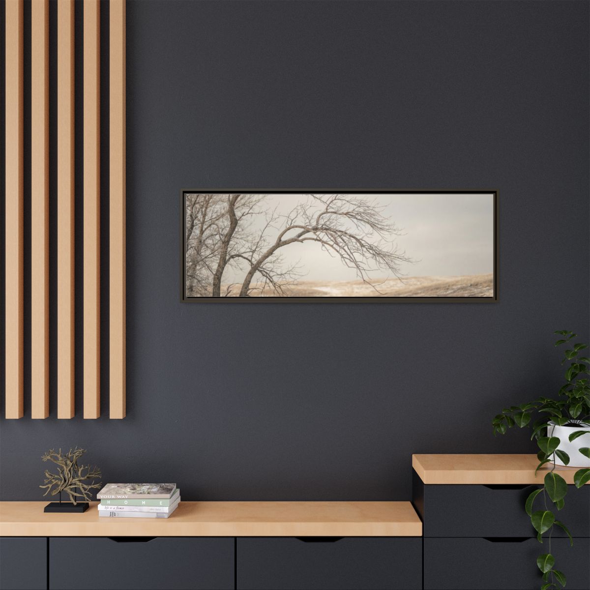 Framed Canvas Art - Minimalist Winter — Espresso / 1.25"