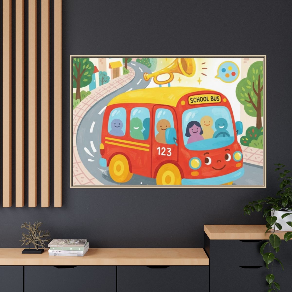 Matte Canvas - Framed Bus Town Canvas Art — Natural / 1.25"...