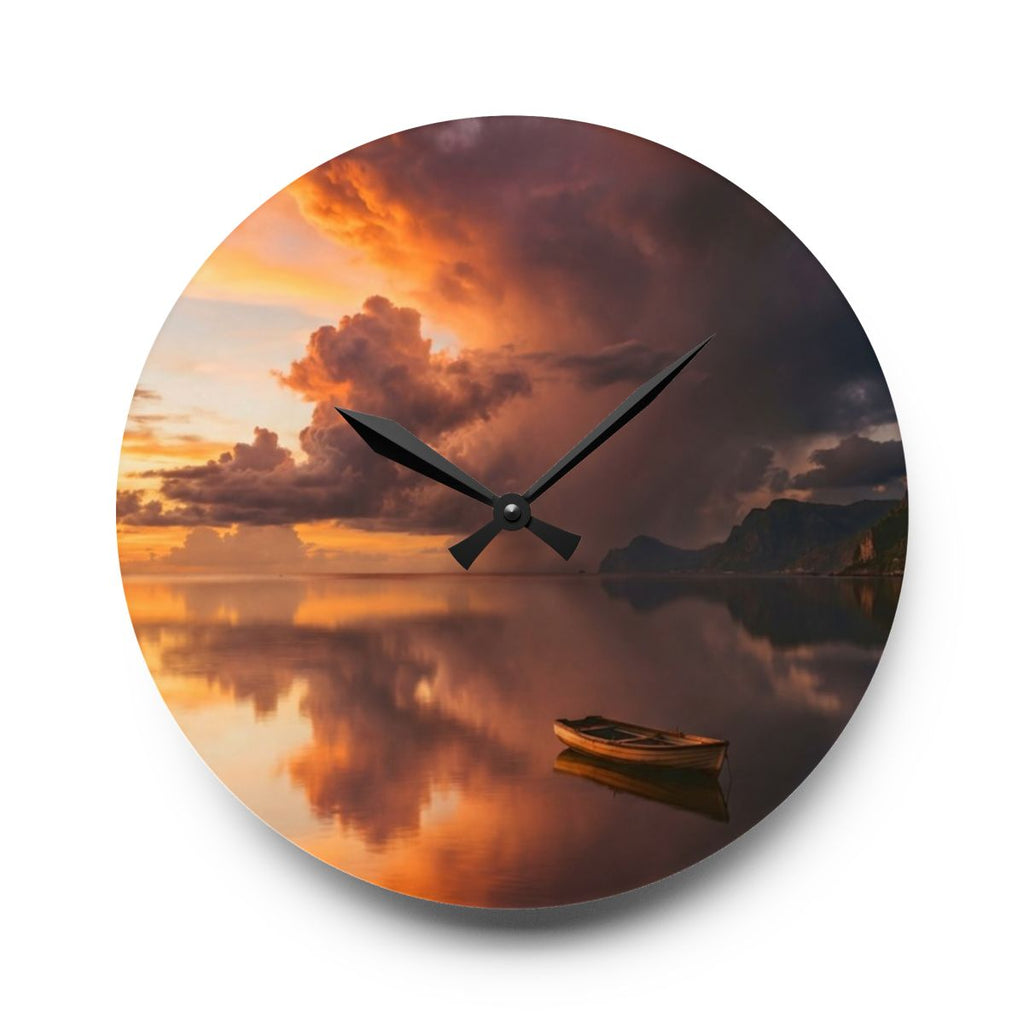 Acrylic Wall Clock - Sunset Lake Silent Timepiece | Echovira...