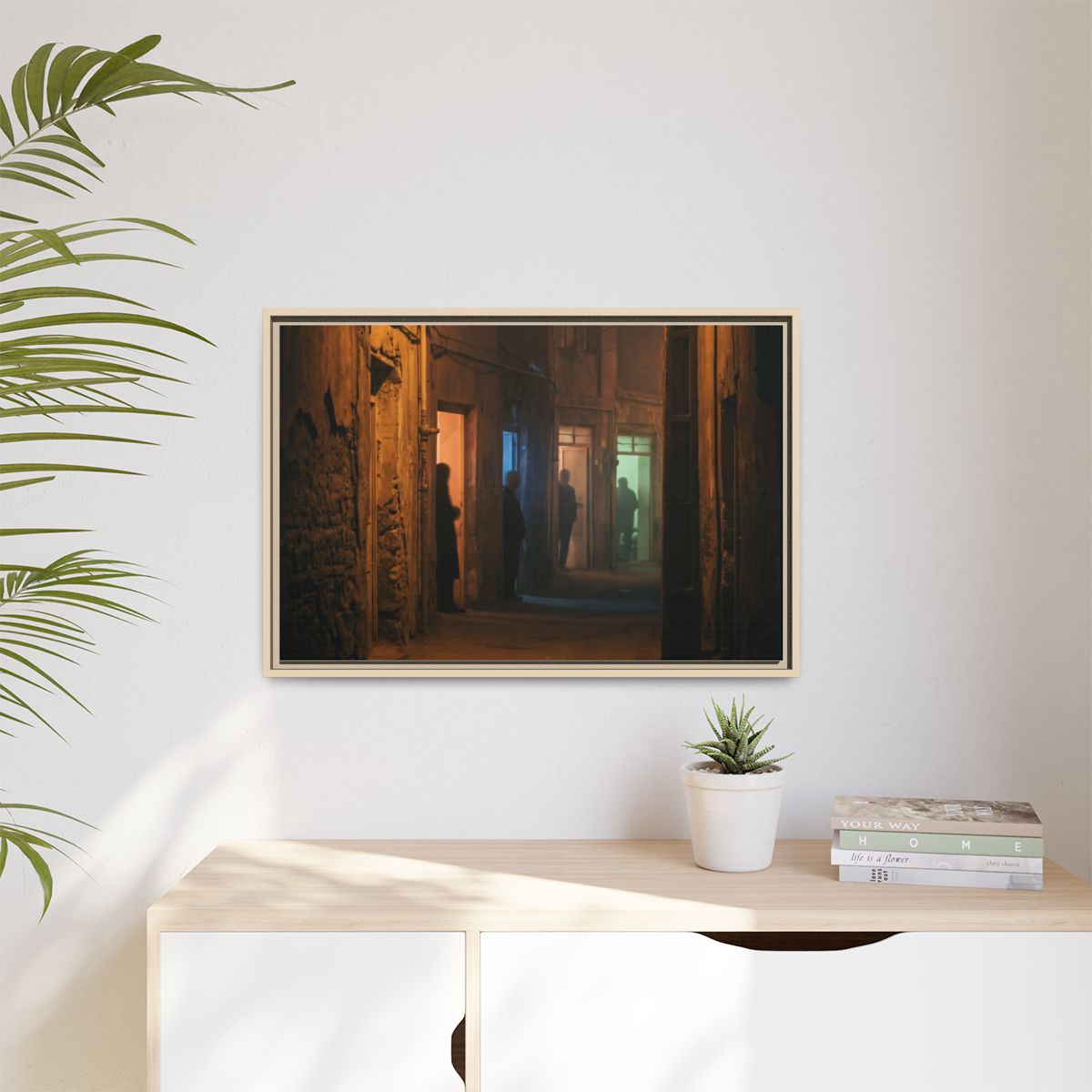 Matte Canvas, Framed - Shadowed Alleyway Mystery Art Print...