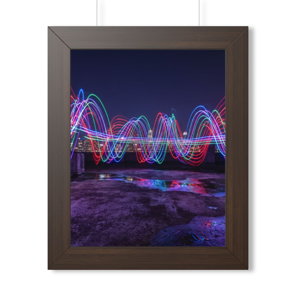 Framed Vertical Poster - Neon Wave Night — Walnut (11×14......