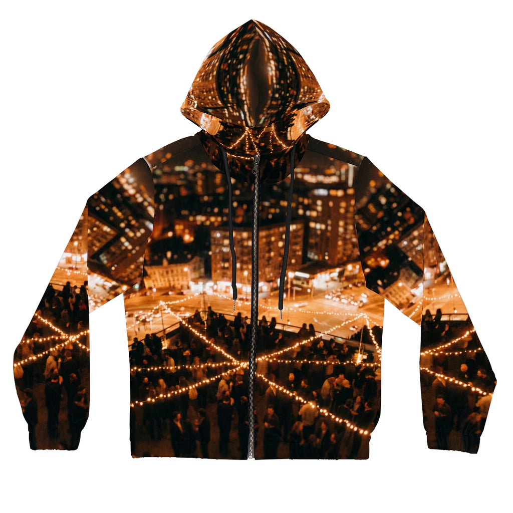 Women's Full-Zip Hoodie - Cozy Rooftop Skyline | Echovira...