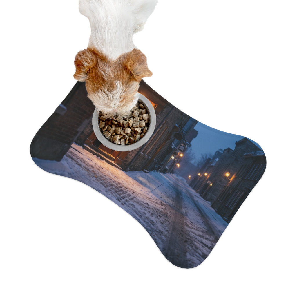 Pet Feeding Mats - Snowy Dusk Alley | Echovira Gallery