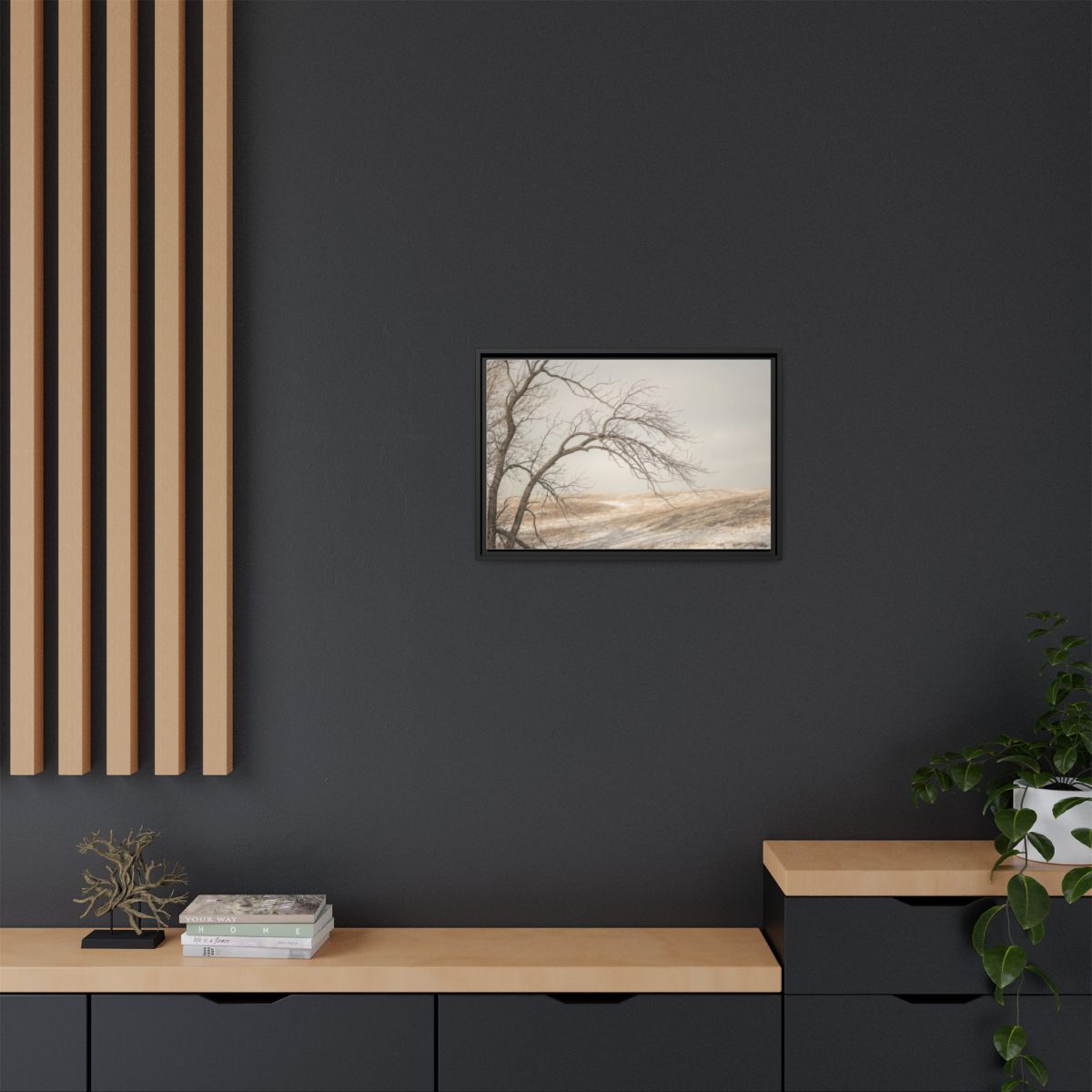 Framed Canvas Art - Minimalist Winter — Black / 1.25"