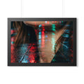 Framed Horizontal Poster - Neon Dreams Rain Portrait — Black...