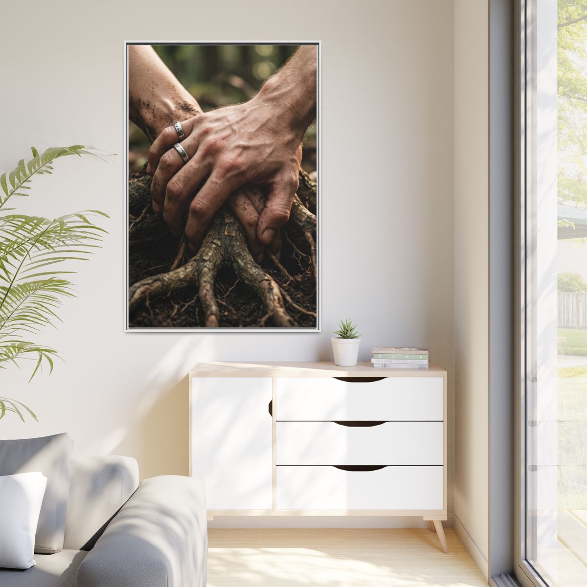 Portrait Framed Matte Canvas Rooted Hands Art