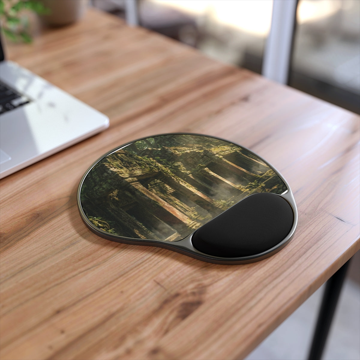 Mouse Pad with Wrist Rest - Temple Mist | Echovira Gallery
