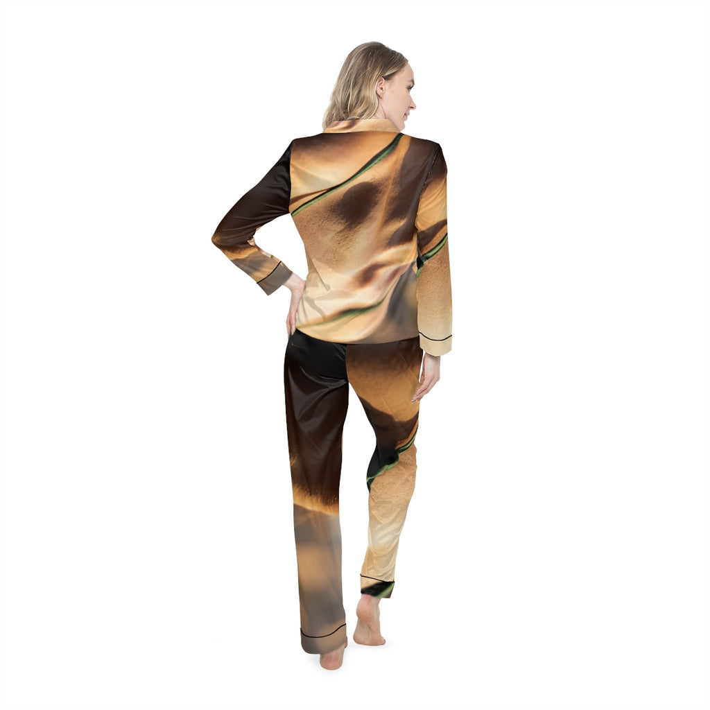 Women's Satin Pajamas - Golden Hour - Emerald Sunkissed Set...