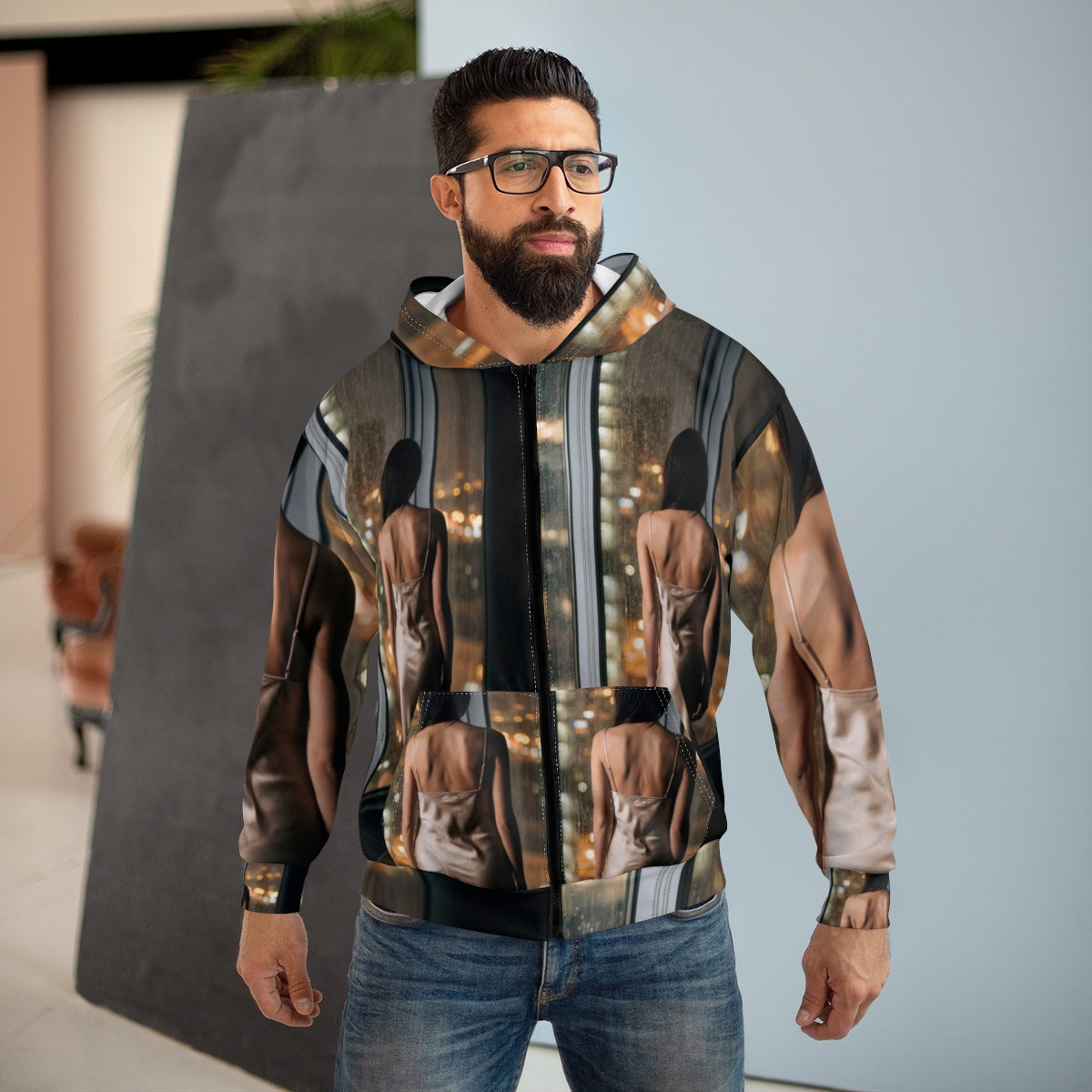 Men's Zip Hoodie - Rainscape Nightscape | Echovira Gallery