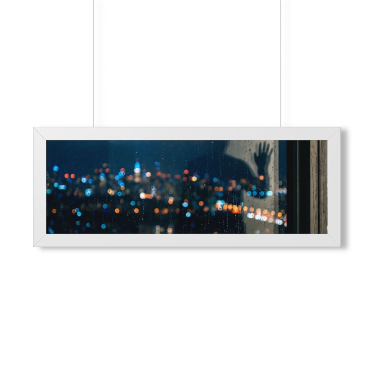 Framed Horizontal Poster - Rainy City Solitude — White... |...