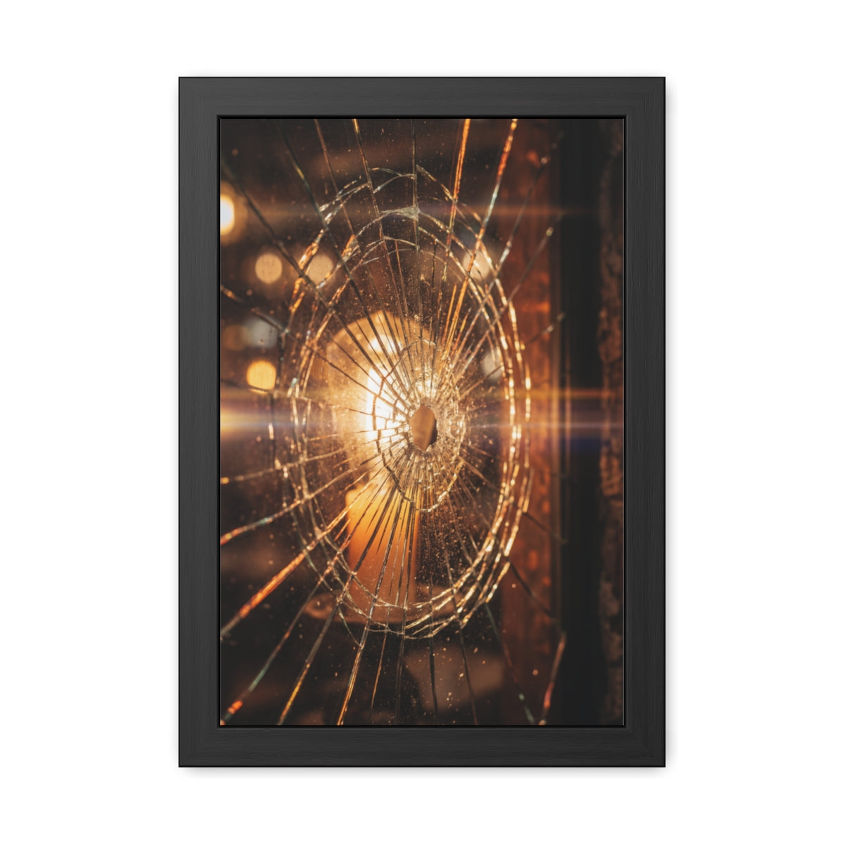 Framed Posters - Shattered Glass Art - Golden Fracture —......
