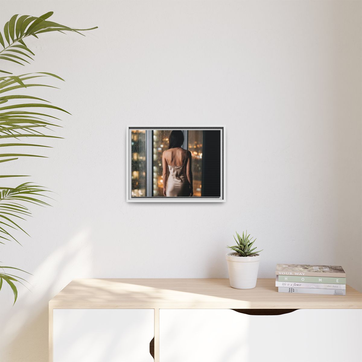 Matte Canvas, Framed - Rainy City lights Glow — White /... |...