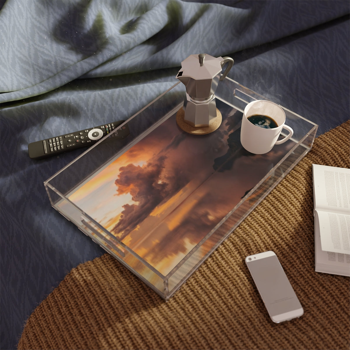 Acrylic Serving Tray - Golden Solitude | Echovira Gallery