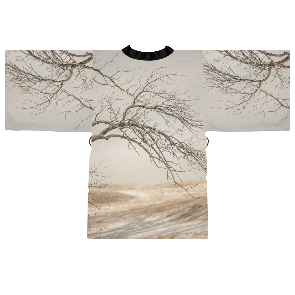 Long Sleeve Kimono Robe - Winter Branch Solitude Landscape |...
