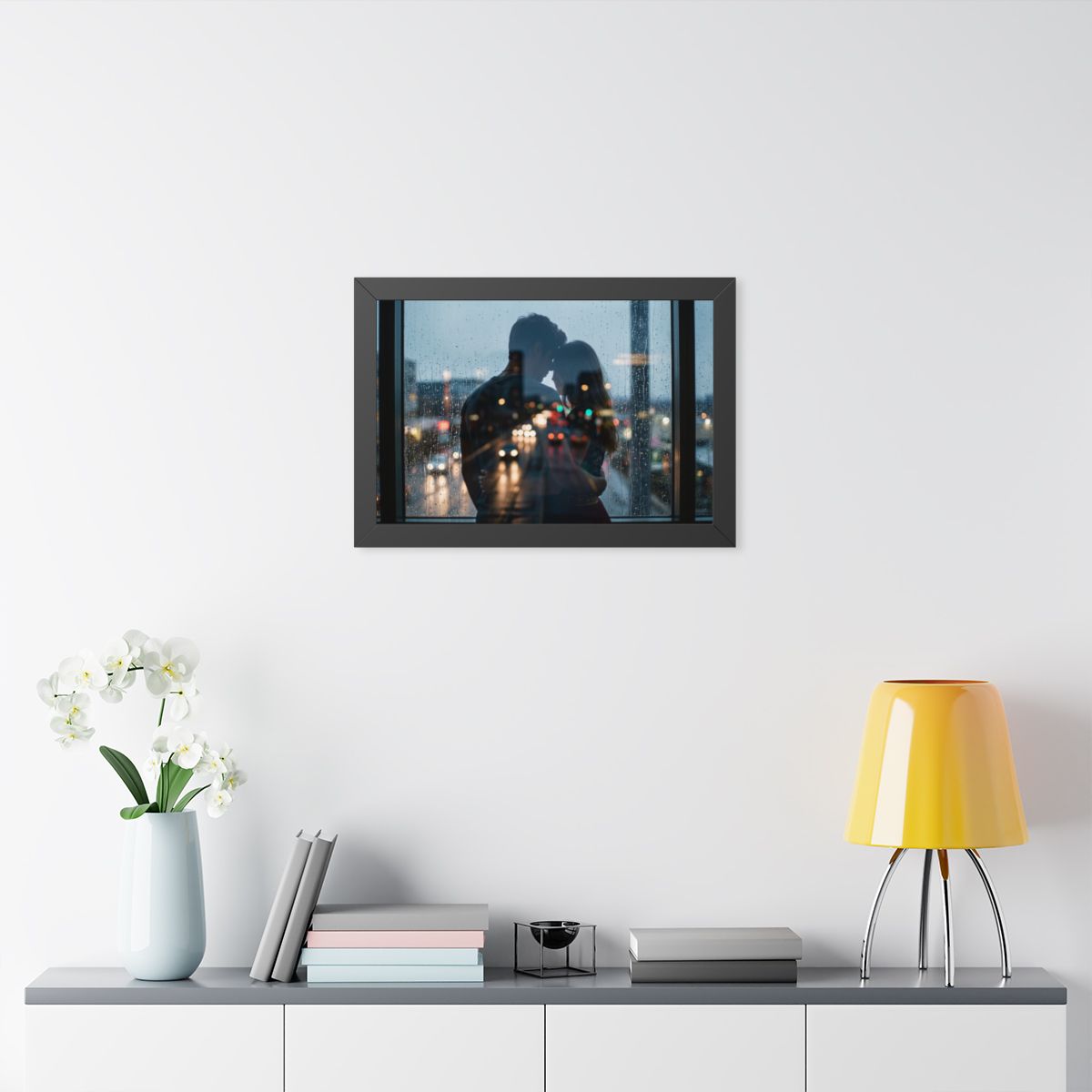 Framed Horizontal Poster - Rainy City — Black (14×11, 16×12...