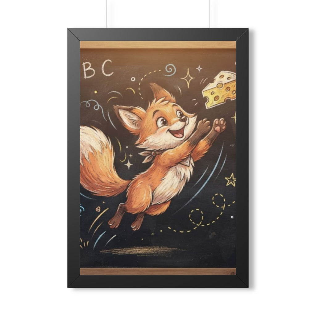 Framed Vertical Poster - Playful Fox Wall Decor — Black... |...