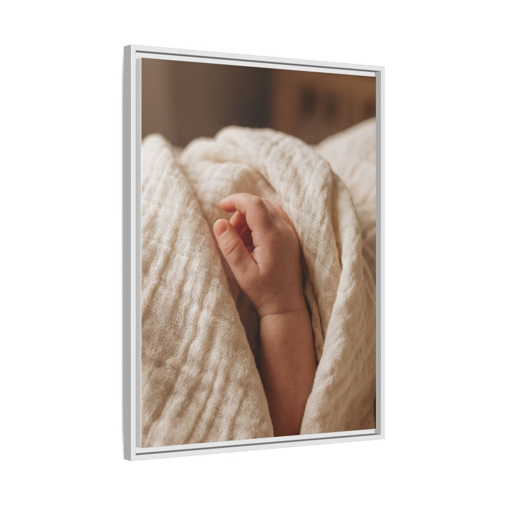 Framed Matte Canvas - Tender Newborn Hand (8×10, 9×12, 11×14, 12×16, 10×20, 12×18, 16×20, 16×24, 18×24, 12×36, 20×24, 16×32, 20×30, 24×30, 24×32, 16×48, 24×36, 24×48, 30×40, 20×60, 32×48, 30×60 & 40×60)
