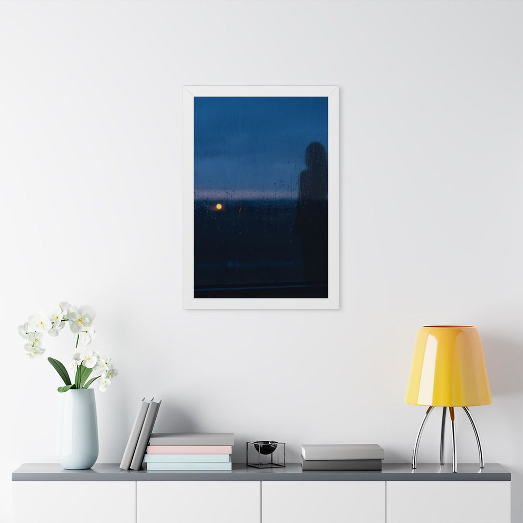 Framed Vertical Poster - Rainy Dusk Silhouette — White... |...