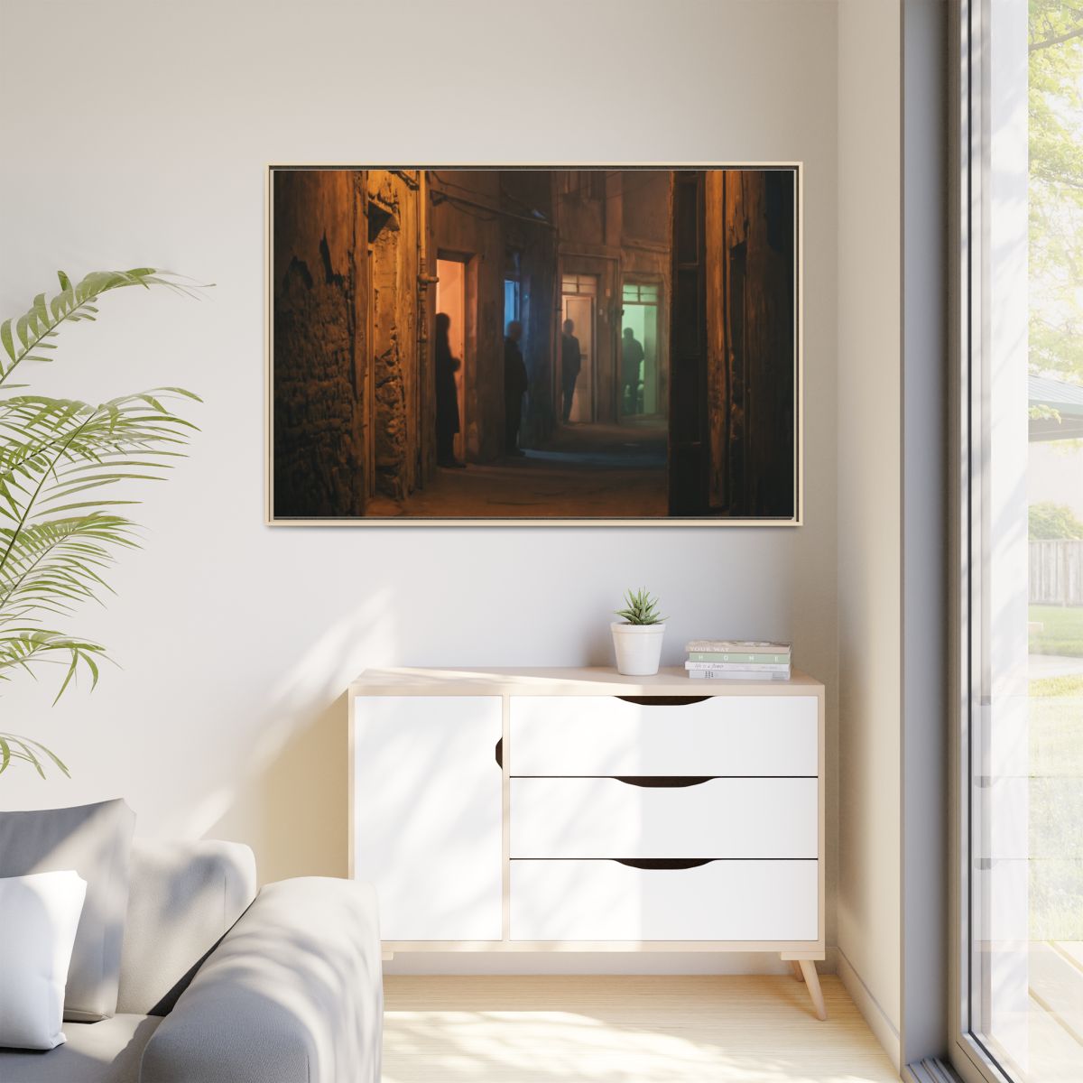 Matte Canvas, Framed - Shadowed Alleyway Mystery Art Print...