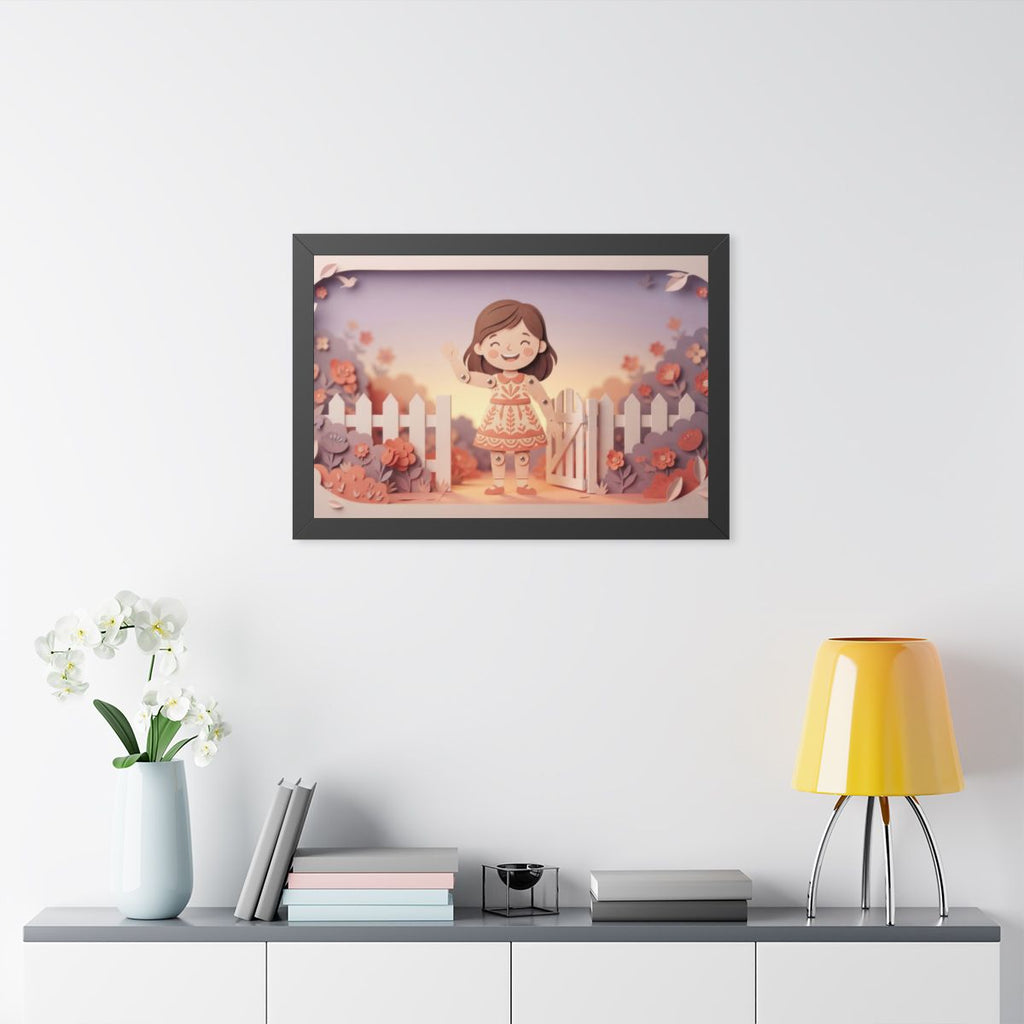 Framed Horizontal Poster - Garden Girl Gate — Black (14×11...