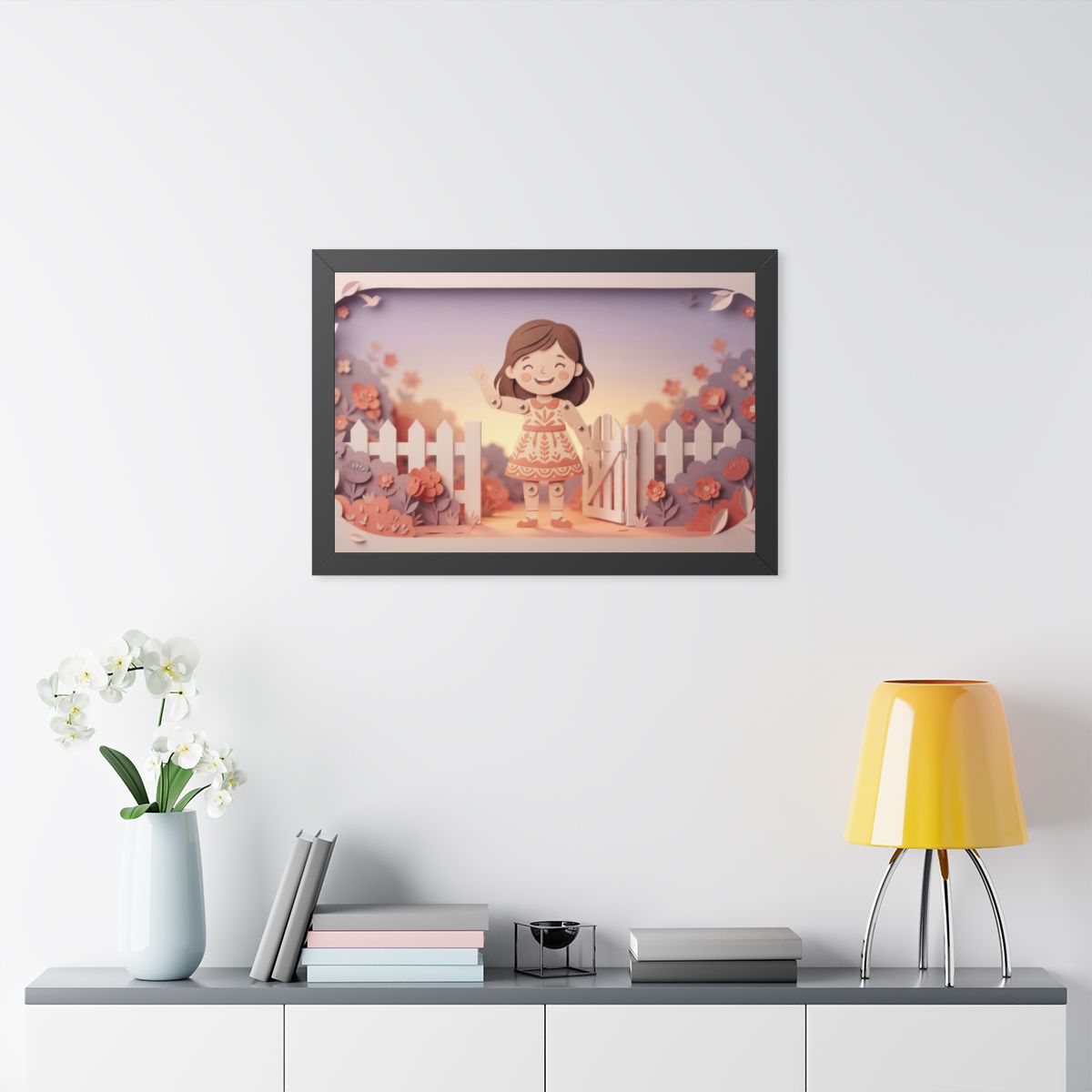 Framed Horizontal Poster - Garden Girl Gate — Black (14×11...