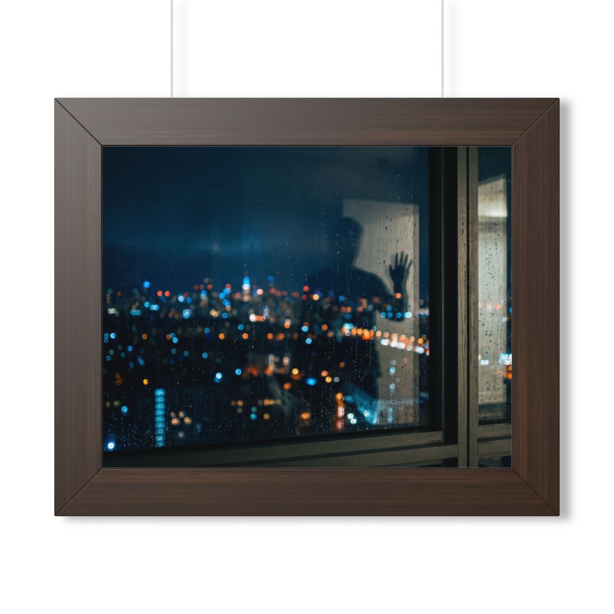 Framed Horizontal Poster - Rainy City Solitude — Walnut... |...