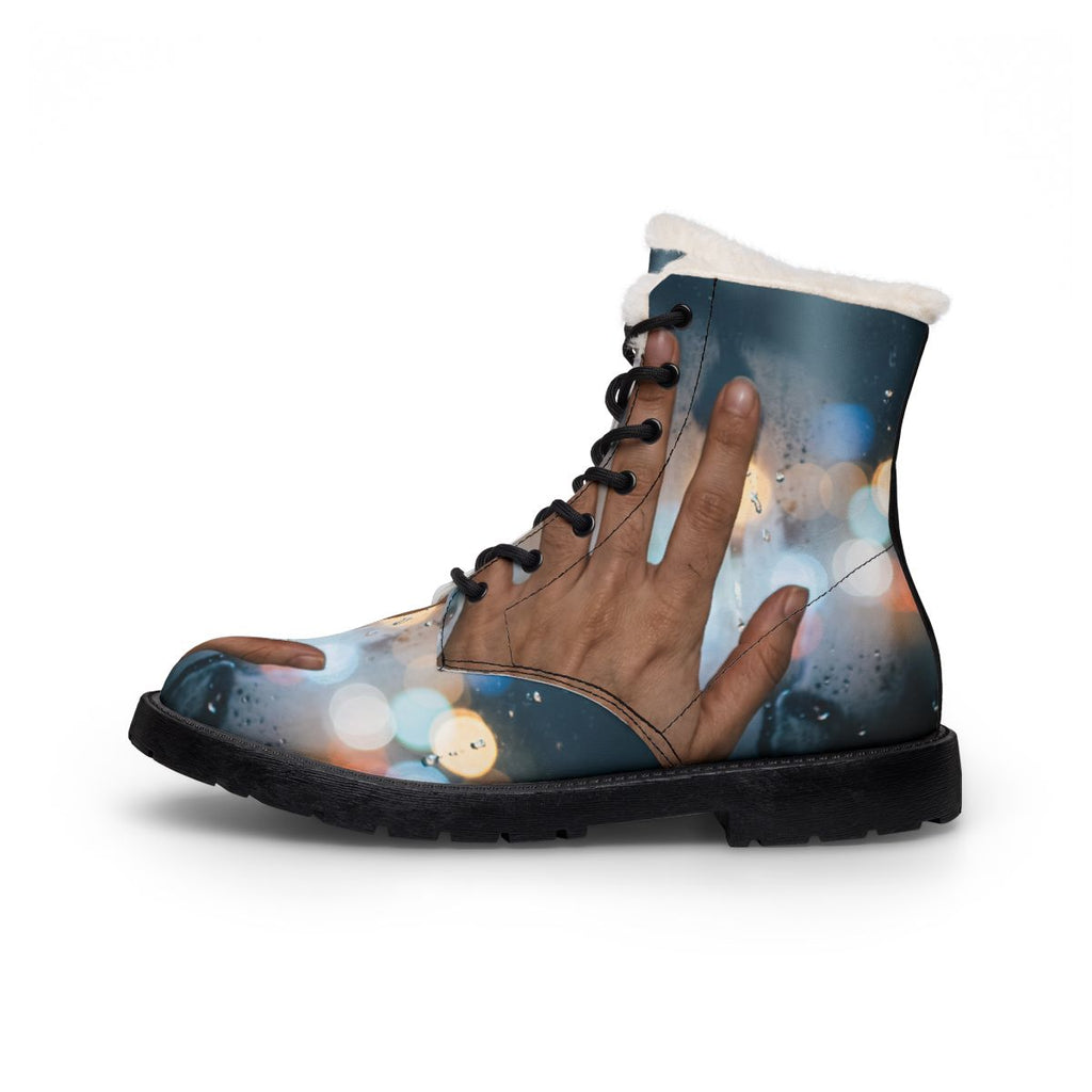 Women's Fur Leather Boots Rainy City Window