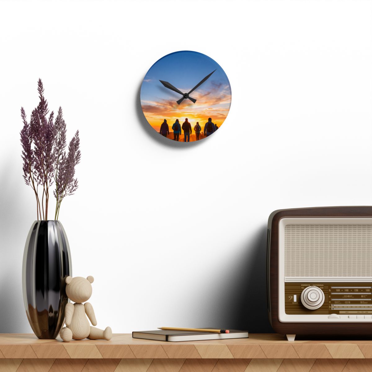 Acrylic Wall Clock - Sunset Mountain Time